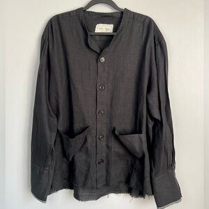 Greg Lauren Size XL • Black Kimono Studio Overshirt Jacket Cotton Distressed.